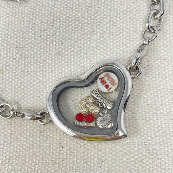 Heart Locket Bracelet Floating Charms Love Personalize Silver-Tone Mom Teacher - Picture 2 of 7